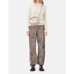 NWT - GANNI Leopard Cotton Drawstring Pants, in Almond Milk, size 38